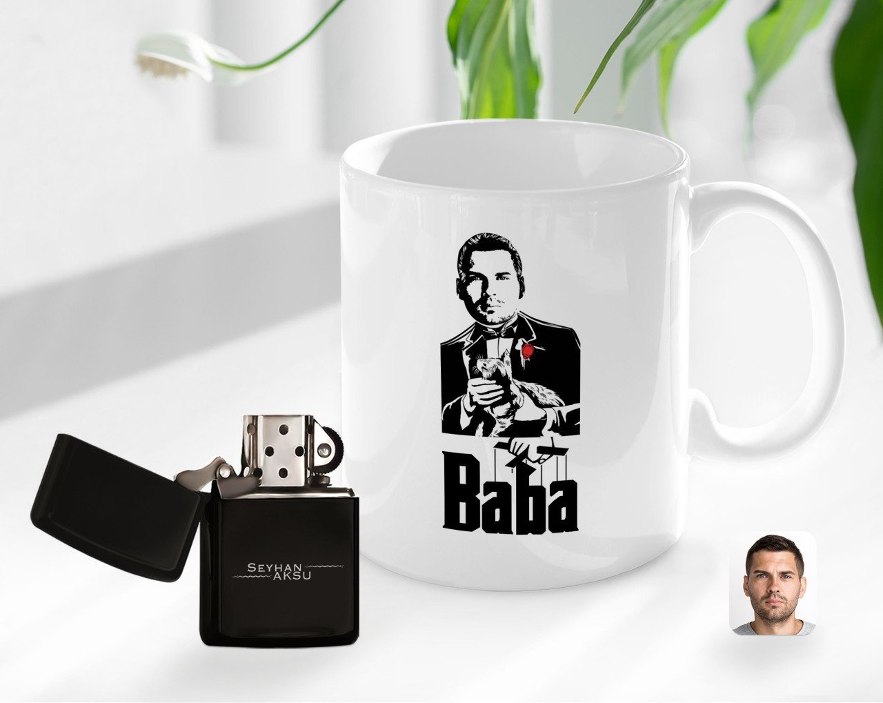 Kişiye Özel Babalar Günü Hediyesi Godfather Baba Tasarımlı Kupa Bardak ve Benzinli Çakmak Seti-2