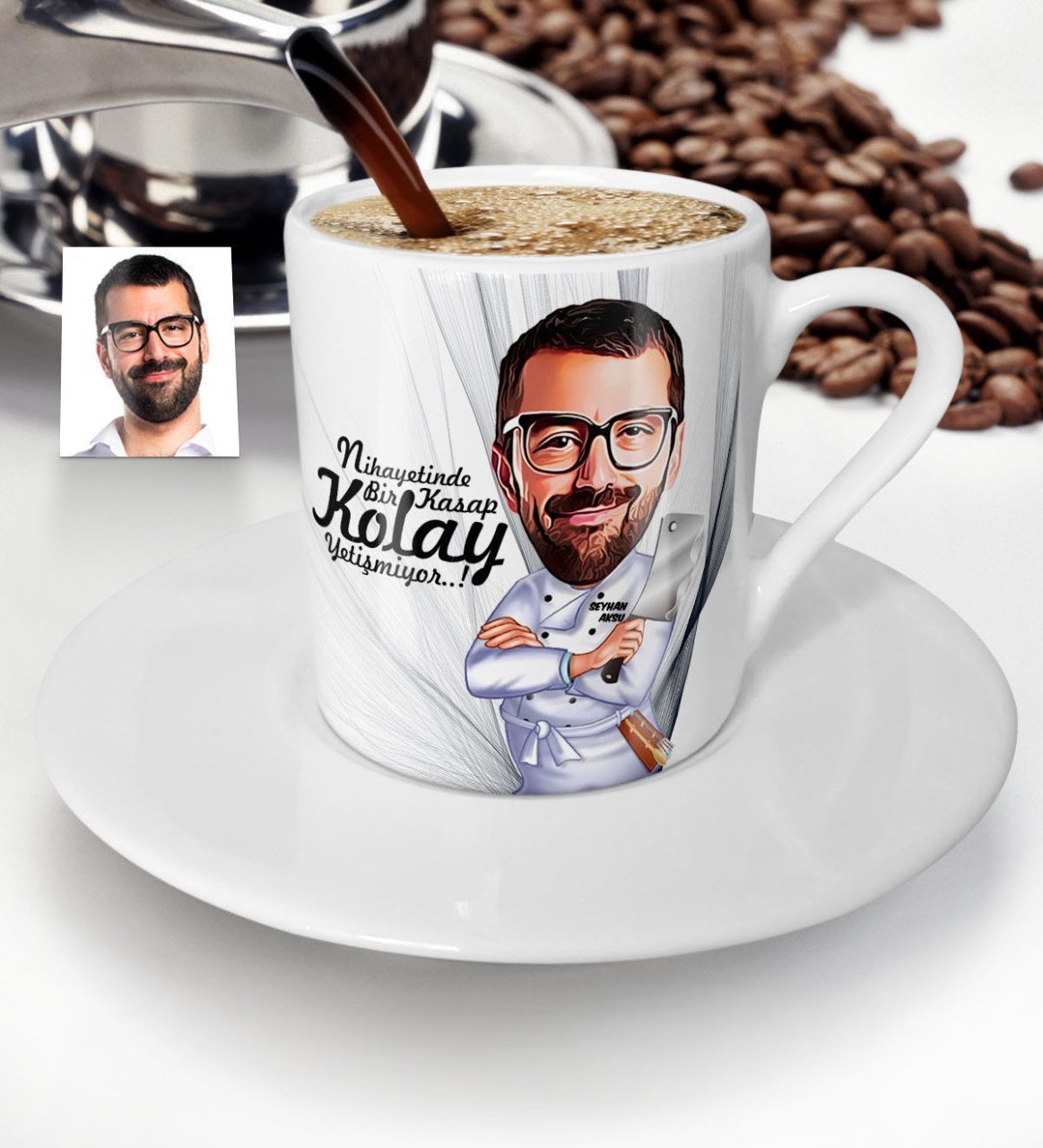 Kişiye Özel Bay Kasap Karikatür Türk Kahvesi Fincanı - 1