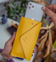 BK Gift Kişiye Özel İsimli Telefon ve Bozuk Para Bölmeli Zarf Model Sarı Kadın Cüzdanı, Sevgiliye Hediye, Anneye Hediye