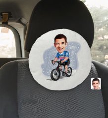Kişiye Özel Erkek Bisiklet Sürücüsü Karikatürlü Yuvarlak Araç Koltuk Yastığı-1