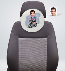 Kişiye Özel Erkek Bisiklet Sürücüsü Karikatürlü Yuvarlak Araç Koltuk Yastığı-1