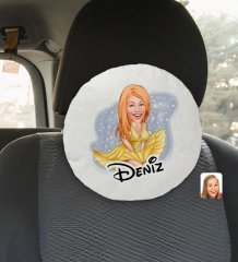 Kişiye Özel İsimli Marilyn Monroe Karikatürlü Yuvarlak Araç Koltuk Yastığı-1