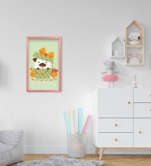 BK Home Tatlı Köpek Tasarımlı Dekoratif Pembe Ahşap Çerçeveli Çocuk Odası Tablo-1