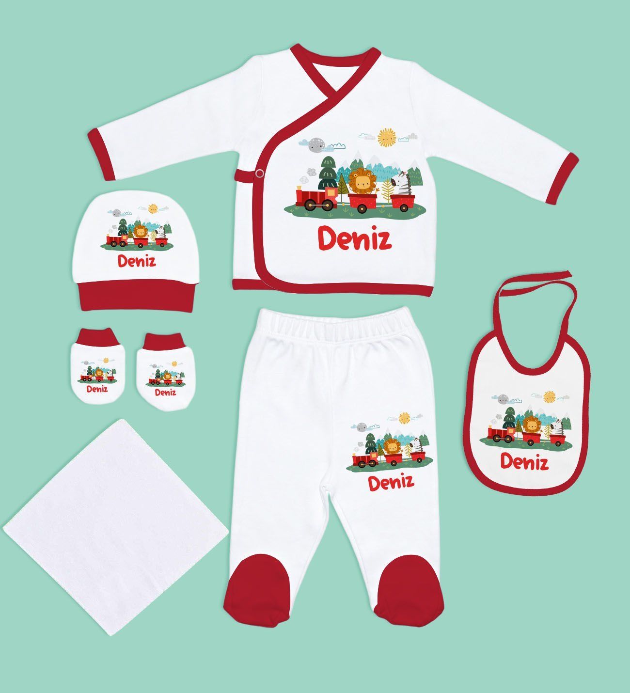 BK Kids Kişiye Özel Hastane Çıkışı, Bebek Kıyafeti, Yeni Doğan Bebek Hediyesi, 6 Parça Kırmızı Bebek Elbise Giyim Seti-25