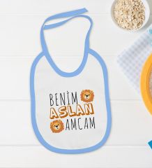 BK Kids Aslan Amcam Tasarımlı Mavi Bebek Body Zıbın ve Mama Önlüğü Hediye Seti-1