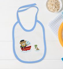 BK Kids Sevimli Kaptan Tasarımlı Mavi Bebek Body Zıbın ve Mama Önlüğü Hediye Seti-2