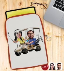 Kişiye Özel Sevgililer Karikatürlü Taşınabilir Koruyucu Tablet Kılıfı & Organizer Çanta - Turuncu-96