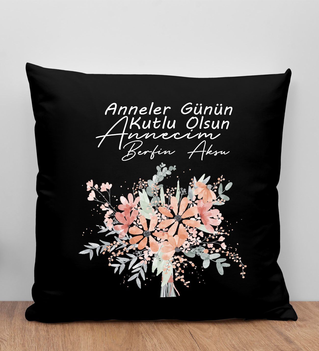 BK Gift Kişiye Özel İsimli Anneler Günü Tasarımlı Siyah Kırlent Yastık, Anneye Hediye, Ev Dekorasyonu, Anneler Günü Hediyesi-9