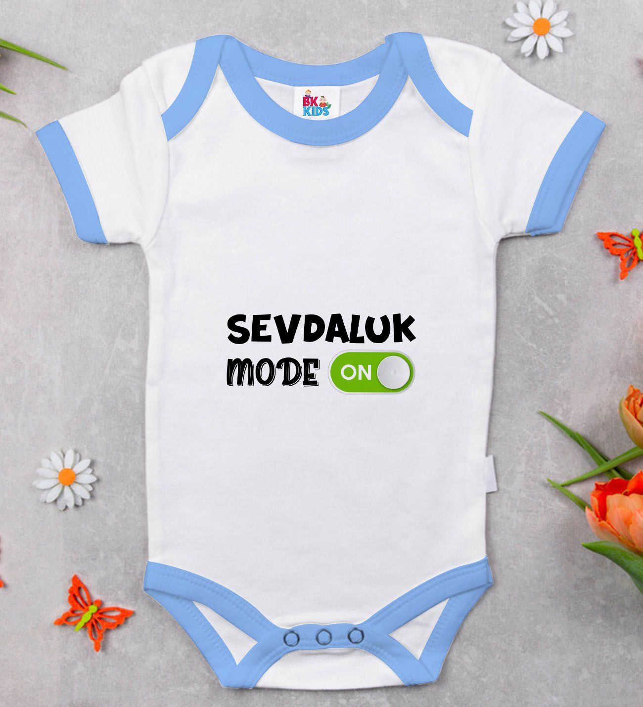 BK Kids Sevdaluk Mode Tasarımlı Mavi Bebek Body Zıbın-1