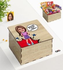 Kişiye Özel Ahşap Kutuda Kız Çocuk Kolay Yetişmiyor Karikatürlü Nostaljik Lezzetler Hediye Seti-5