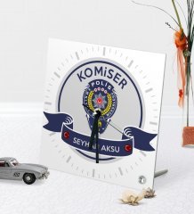 Kişiye Özel Komiser Temalı Masaüstü Kare Cam Saat - 1