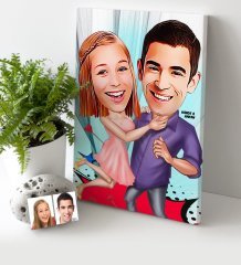 Kişiye Özel Sevgililer Karikatür Kanvas Tablo (30 x 50 cm.) - 3
