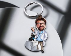 BK Gift Kişiye Özel Veteriner Karikatürlü Ahşap Anahtarlık-1 Sevgiliye Hediye, Arkadaşa Hediye, Doğum Günü Hediyesi