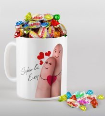 Kişiye Özel Sevgililer Günü Beyaz Kupa ve Haribo Şeker Hediye Seti-80