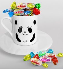 Kişiye Özel Sevgililer Günü Türk Kahvesi Fincanı ve Haribo Şeker Hediye Seti-106