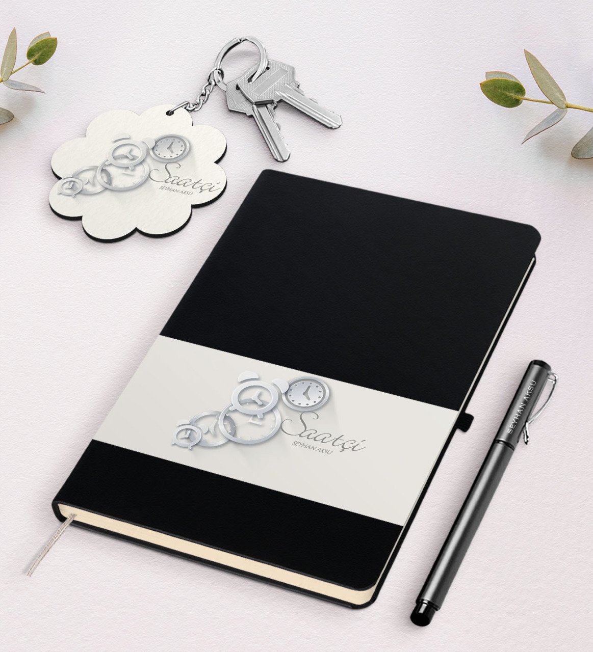 Kişiye Özel Saatçi Siyah Defter Kalem Ve Anahtarlık Hediye Seti