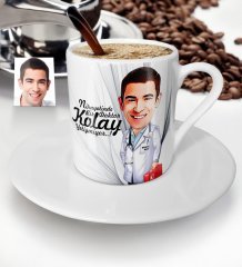 Kişiye Özel Bay Doktor Karikatür Türk Kahvesi Fincanı - 1