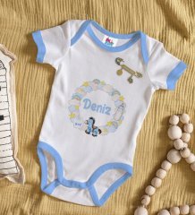 BK Kids Kişiye Özel İsimli Mavi Bebek Body Zıbın ve Erkek Bebek İğnesi Hediye Seti-25