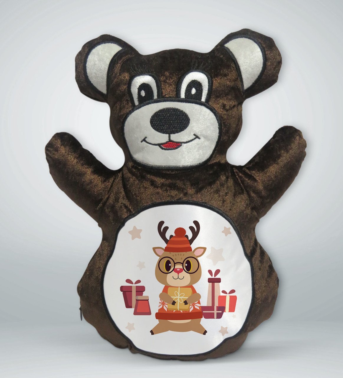 BK Gift Sevimli Geyik Tasarımlı Kahverengi Ayıcık Yastık-2