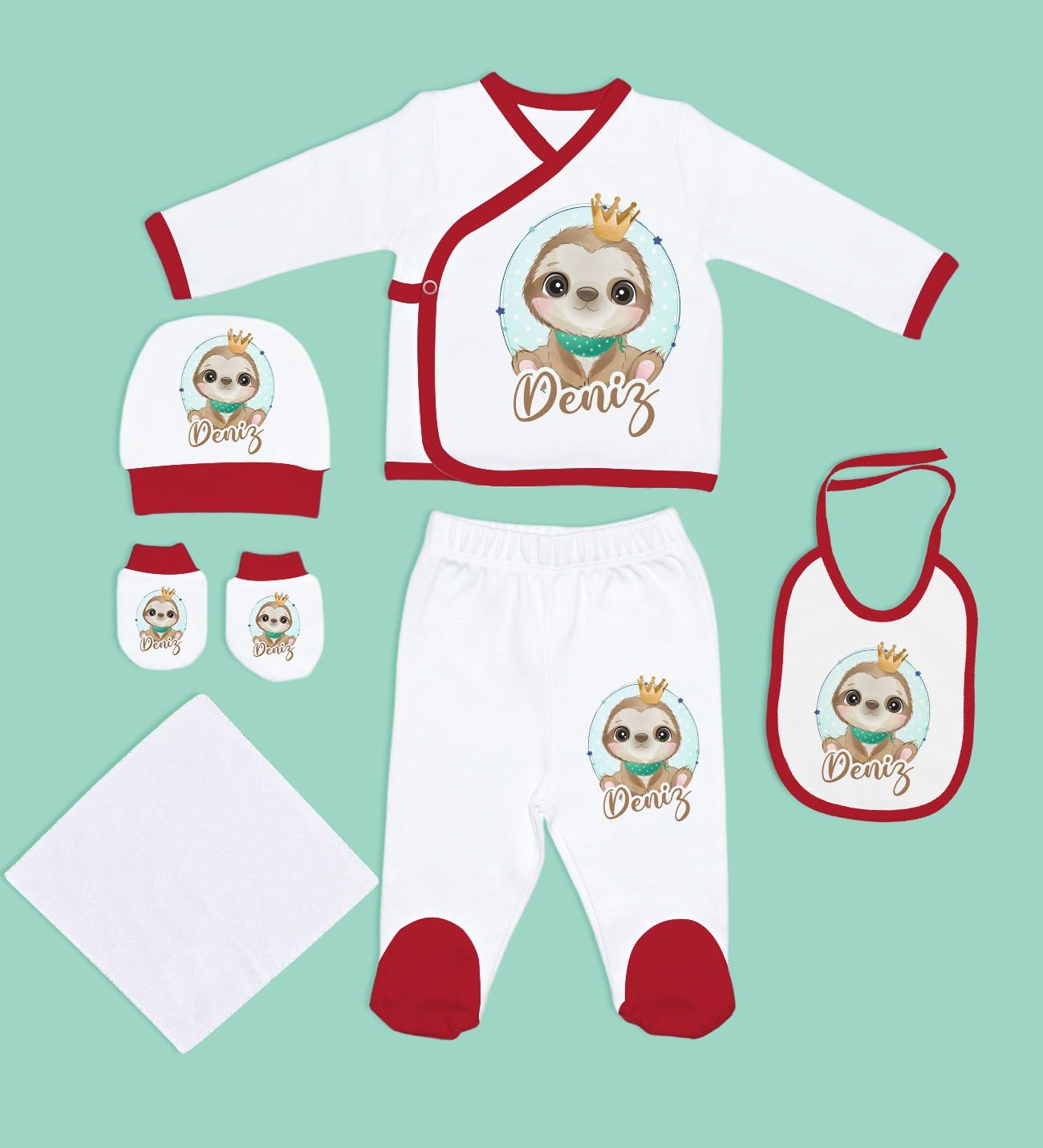BK Kids Kişiye Özel Hastane Çıkışı, Bebek Kıyafeti, Yeni Doğan Bebek Hediyesi, 6 Parça Kırmızı Bebek Elbise Giyim Seti-24