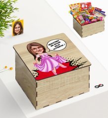 Kişiye Özel Ahşap Kutuda Kız Çocuk Kolay Yetişmiyor Karikatürlü Nostaljik Lezzetler Hediye Seti-4