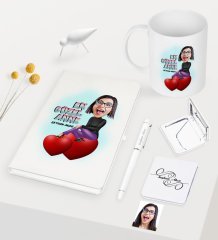 Kişiye Özel En Güzel Anne Karikatürlü Beyaz Defter Kalem Kupa Ayna Seti