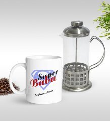 Kişiye Özel Süper Baba Tasarımlı Kupa & French Press Seti-5