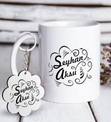Kişiye Özel İsimli Beyaz Kupa ve Anahtarlık Hediye Seti-6