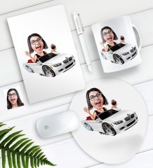 Kişiye Özel Bayan Patron Karikatürlü Defter Kalem Kupa Mouse Pad Seti-3