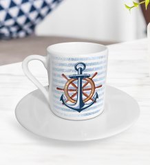 BK Gift Çapa ve Dümen Tasarımlı Türk Kahvesi Fincanı-1