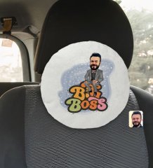 Kişiye Özel Erkek Big Boss Karikatürlü Yuvarlak Araç Koltuk Yastığı-3