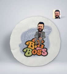Kişiye Özel Erkek Big Boss Karikatürlü Yuvarlak Araç Koltuk Yastığı-3