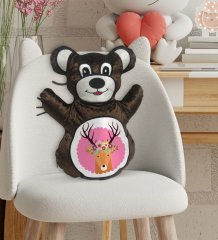 BK Gift Sevimli Geyik Tasarımlı Kahverengi Ayıcık Yastık-1
