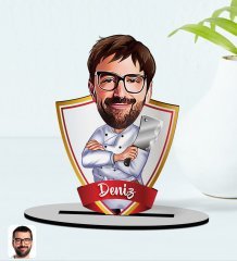 Kişiye Özel İsimli Erkek Kasap Karikatürlü Ahşap Biblo Model-1