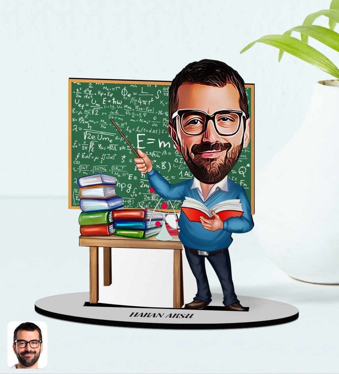 Kişiye Özel Erkek Fizik Öğretmeni Karikatürlü Ahşap Biblo Model-1