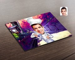 Kişiye Özel Erkek Pizza Şefi Karikatürlü Ahşap Puzzle-1