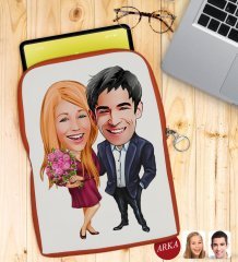 Kişiye Özel Sevgililer Karikatürlü Taşınabilir Koruyucu Tablet Kılıfı & Organizer Çanta - Turuncu-94