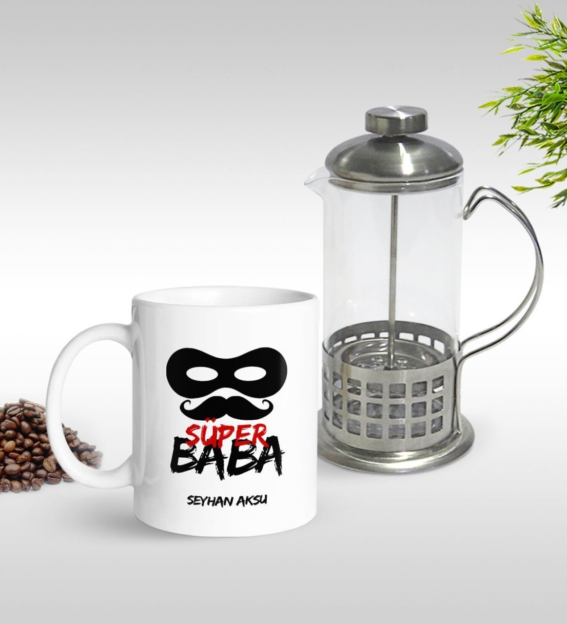 Kişiye Özel Süper Baba Tasarımlı Kupa & French Press Seti-4
