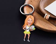 BK Gift Kişiye Özel Tenis Oyuncusu Karikatürlü Ahşap Anahtarlık-2 Sevgiliye Hediye, Arkadaşa Hediye, Doğum Günü Hediyesi