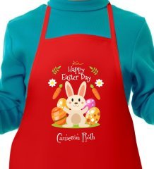 Kişiye Özel Paskalya Bayramı Kırmızı Çocuk Mutfak Önlüğü-1