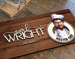 BK Gift Kişiye Özel Erkek Chef Karikatürlü Kabartma Figürlü Ahşap Tablo, Duvar Dekoru, Arkadaşa Hediye, Özel Tasarım Ev Hediyesi-3
