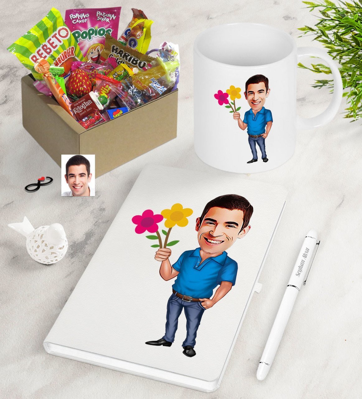 Kişiye Özel Bay Karikatürlü Nostaljik Lezzetler Defter Kalem Kupa Hediye Seti-1