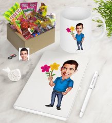 Kişiye Özel Bay Karikatürlü Nostaljik Lezzetler Defter Kalem Kupa Hediye Seti-1