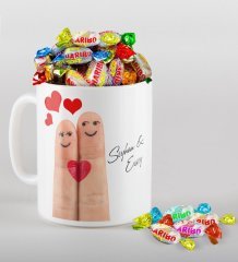 Kişiye Özel Sevgililer Günü Beyaz Kupa ve Haribo Şeker Hediye Seti-78