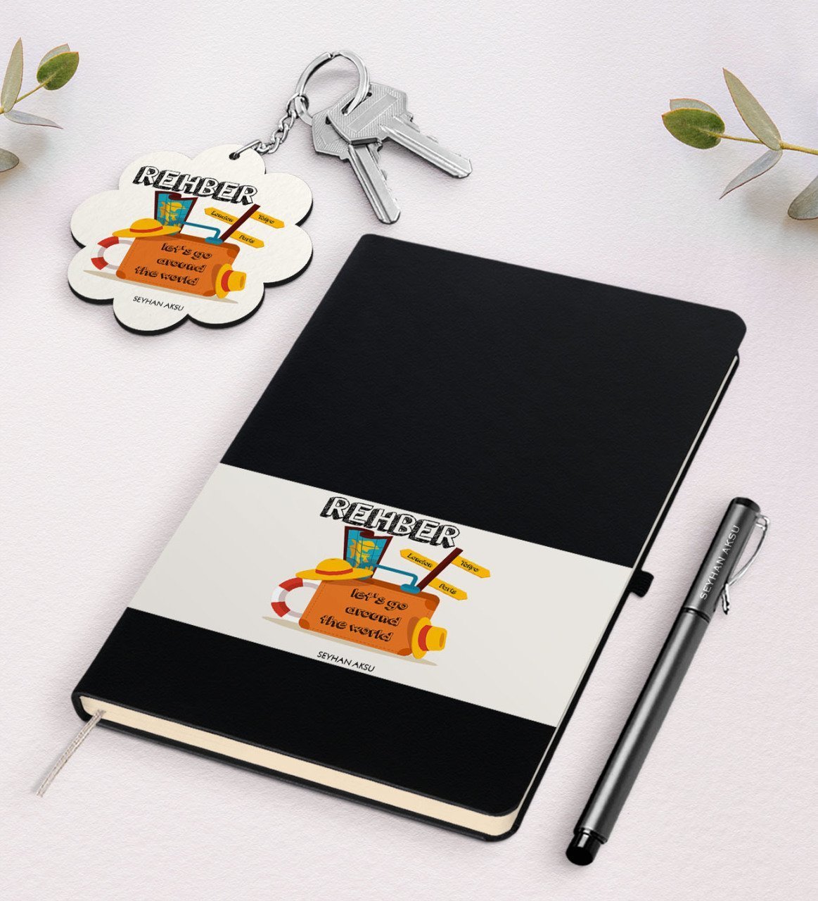 Kişiye Özel Rehber Siyah Defter Kalem Ve Anahtarlık Hediye Seti