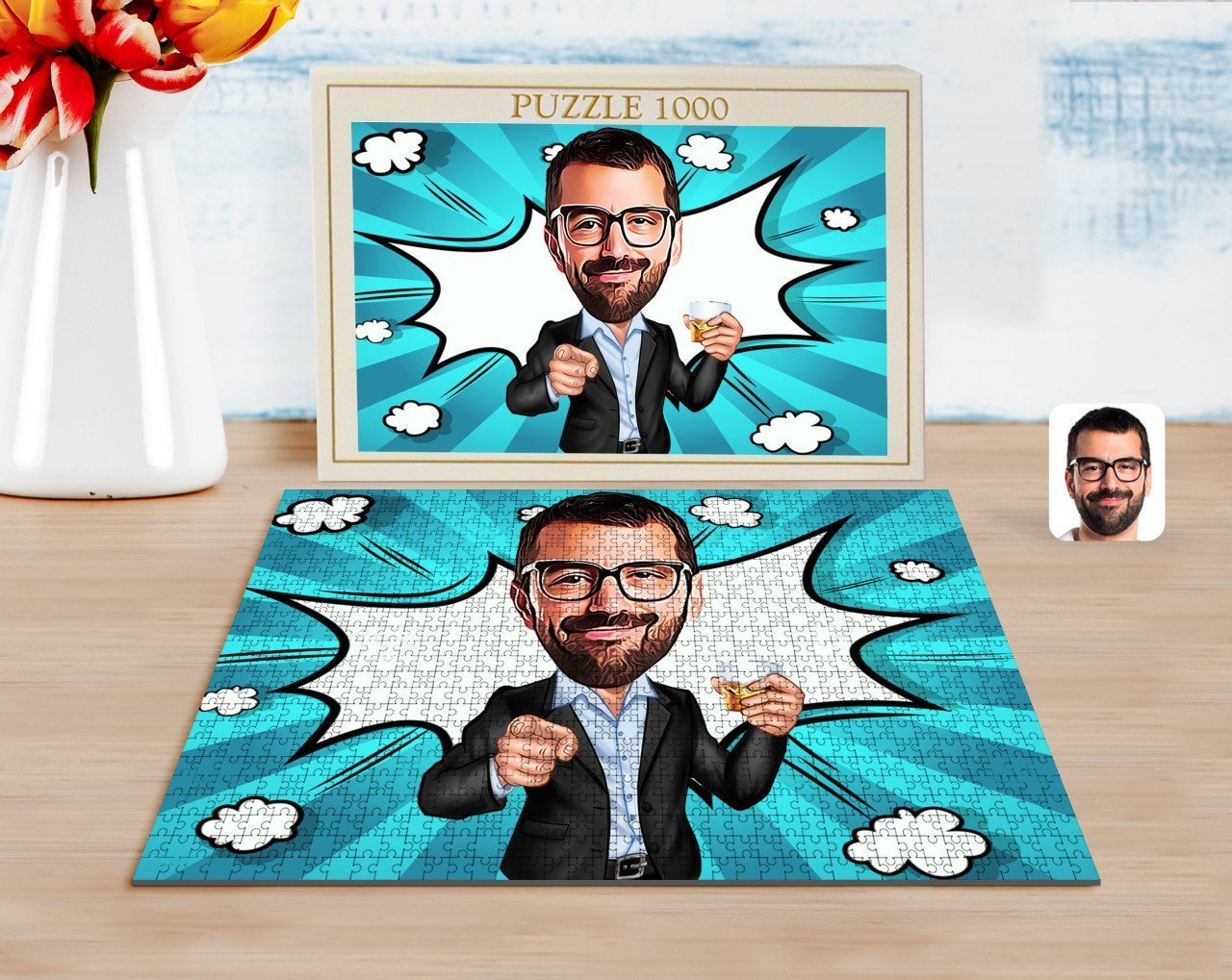 Kişiye Özel Erkek Karikatürlü 1000 Parça Profesyonel Puzzle-50