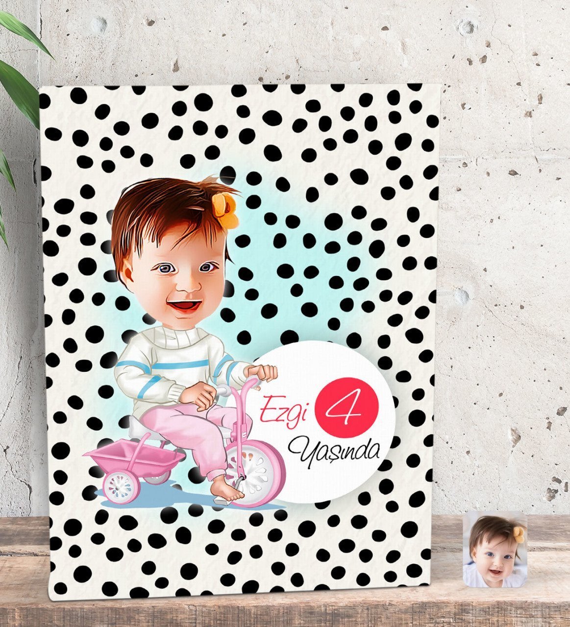 Kişiye Özel Bebek Yaş Karikatürlü Dekoratif Mini Kanvas Tablo 15x20cm-4