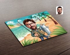 Kişiye Özel Erkek Balıkçı Karikatürlü Ahşap Puzzle-1