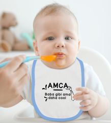 BK Kids Amca Baba Gibi Tasarımlı Mavi Bebek Body Zıbın ve Mama Önlüğü Hediye Seti-1
