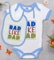 BK Kids Rad Like Dad Tasarımlı Mavi Bebek Body Zıbın ve Mama Önlüğü Hediye Seti-1
